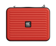 Red darts case with ribbed texture and central logo, full product view on white background, ideal for dart storage and accessories