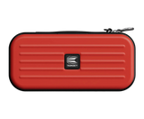 Red EVA darts case full front view with zipper, horizontal grooves, and molded protective design for dart storage