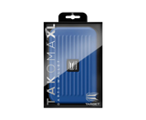 Takoma XL blue dart case in retail packaging, front view shows rigid ribbed EVA shell ideal for organized dart storage