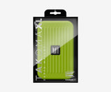 Front view green XL dart case in retail packaging, ribbed texture and central logo, ideal darts wallet for secure dart storage