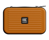 Top-down view of orange XL dart case with ribbed texture, zipper closure, and compact storage design for dart accessories