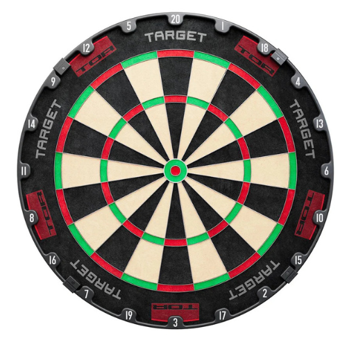 regulation dartboard full view top-down on white background with clear scoring zones and bold number ring