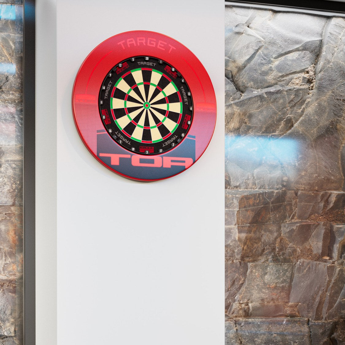 Target TOR Surround mounted on a wall with a dartboard