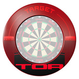 Target TOR Dartboard Surround in red and black fitted around a dartboard