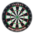 Professional bristle dartboard full front view with clear scoring zones and premium wiring, ideal for competitive darts play