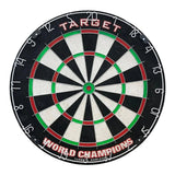 Professional bristle dartboard full front view with clear scoring zones and premium wiring, ideal for competitive darts play