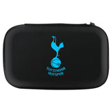 Rectangular black darts case with sky blue Tottenham Hotspur crest, full product shot on white background, zippered dart storage accessory