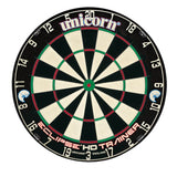 Top-down view of trainer dartboard with ultra slim doubles, trebles, and seamless surface for dart practice