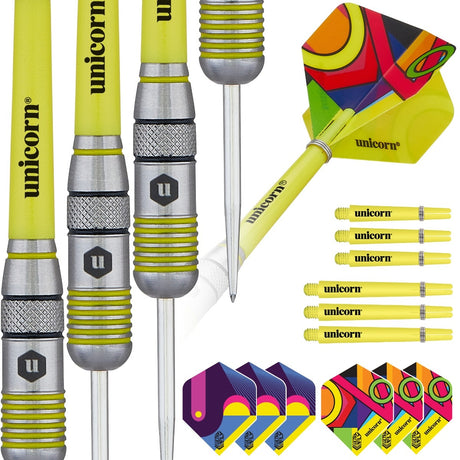 Unicorn Flair 1 80% tungsten darts with packaging, flights and shafts