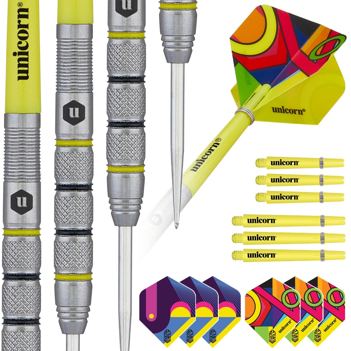 Unicorn Flair 2 80% tungsten darts with packaging, flights and shafts
