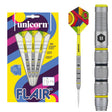 Unicorn Flair 2 80% tungsten darts — packaging, complete dart and barrel close-up