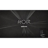 Top-down view of Unicorn Gary Anderson Noir Phase 6 90% tungsten darts packaging with modern black design and technical detail panel