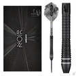Full view of Gary Anderson Noir Phase 6 dart with 90% tungsten barrel, detailed black grip, and matching packaging on white background