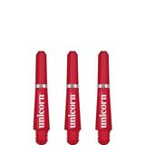 red dart shafts set of three with silver retaining rings, full product view on white background, threaded tips displayed