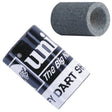 Double-ended dart sharpener with abrasive stone surface, angled isolated view, essential for sharpening dart points