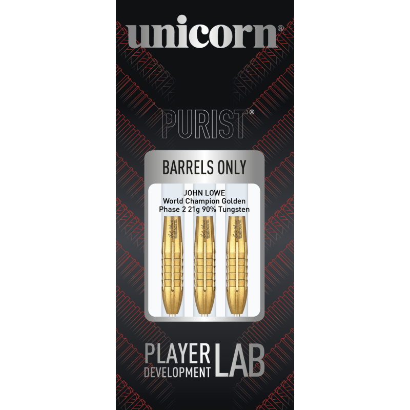 Three 90% tungsten golden dart barrels in retail packaging, front view, highlighting grip design and certified weight