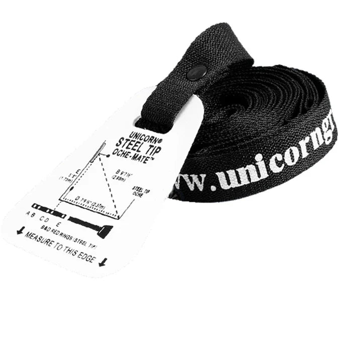 Dartboard oche measuring tape with setup diagram and printed steel tip distance guide, uncoiled on white background for darts setup accuracy