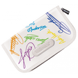 Angled view dart case with colorful signature design, large storage, white background, zipper and logo details visible