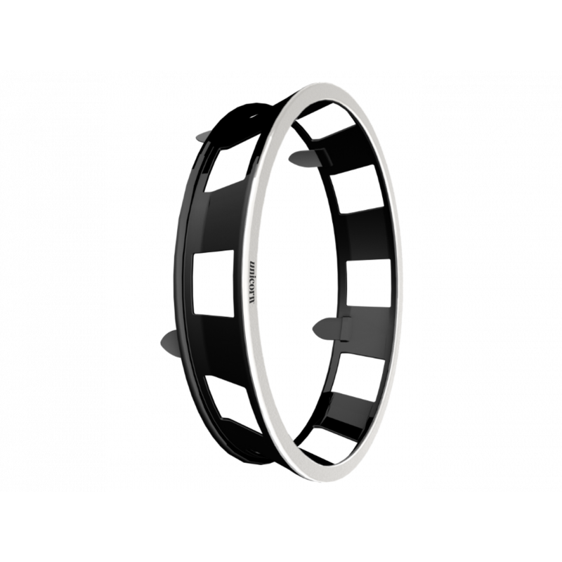Angled full view of dartboard LED surround ring, black with white lighting strip, isolated on white background