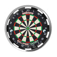 Dartboard with Solar Flare Surround lighting ring full front view, showing illuminated segmented design for enhanced dart visibility