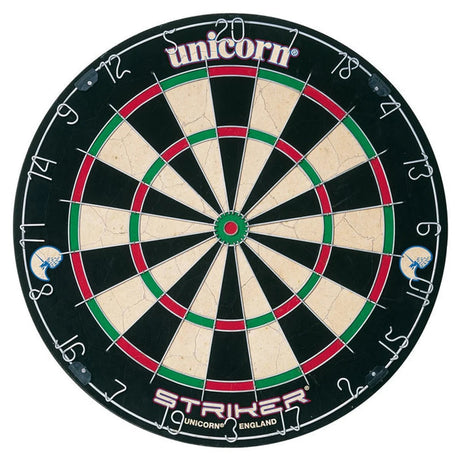 Entry-level round wire bristle dartboard full view showing clear scoring zones and segment wiring for darts games