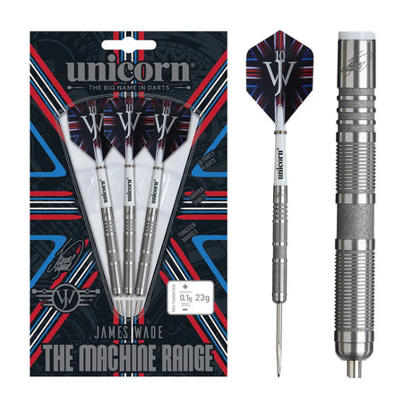 Three 90% tungsten darts in retail packaging beside detailed close-up of barrel grip texture and flight design