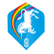 Blue Ultrafly .100 dart flight with white unicorn and rainbow graphic, full product view, isolated on white background