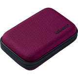 Angled view of medium darts case with textured purple hard shell and black zipper, ideal for dart storage and protection