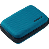 Blue medium darts case with textured surface and zipper, angled view, isolated on white background for dart storage