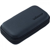 Angled view of small darts case with textured black exterior and zipper, showing protective travel storage for darts accessories