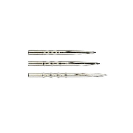 Three steel dart points with scalloped CNC helix design displayed side by side on white background for dart equipment buyers