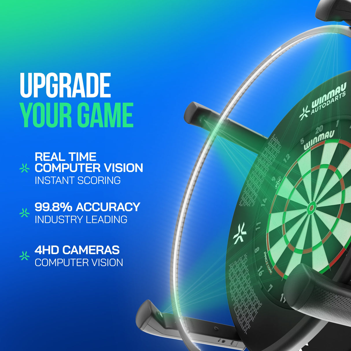 Autodarts X four HD cameras with real-time computer vision and 99.8% scoring accuracy