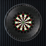 Full view dartboard with surround mounted on wall, showing numbered segments and bullseye, ideal for home darts setup