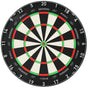 Full view dartboard top-down, isolated on white, showing detailed scoring segments, crisp numbering, and bullseye for dart games