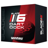 Angled view of Blade 6 Dart Dock retail box featuring red and black dart accessory packaging and modern product branding