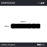 Dart barrel dimensions diagram, 50.80mm length and 6.60mm diameter, technical side view for tungsten dart buyers