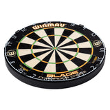 Angled view of Champions Choice Blade Dual Core dartboard on white background, displaying ultra-thin wires and dual core training segments.