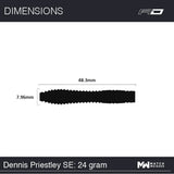 Dennis Priestley SE dart dimensions – 24g teardrop barrel showing 48.3mm length and 7.96mm diameter