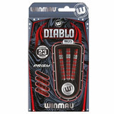 Retail packaging displaying three 90% tungsten parallel darts, steeltip 23g, with red grip rings and flights included.