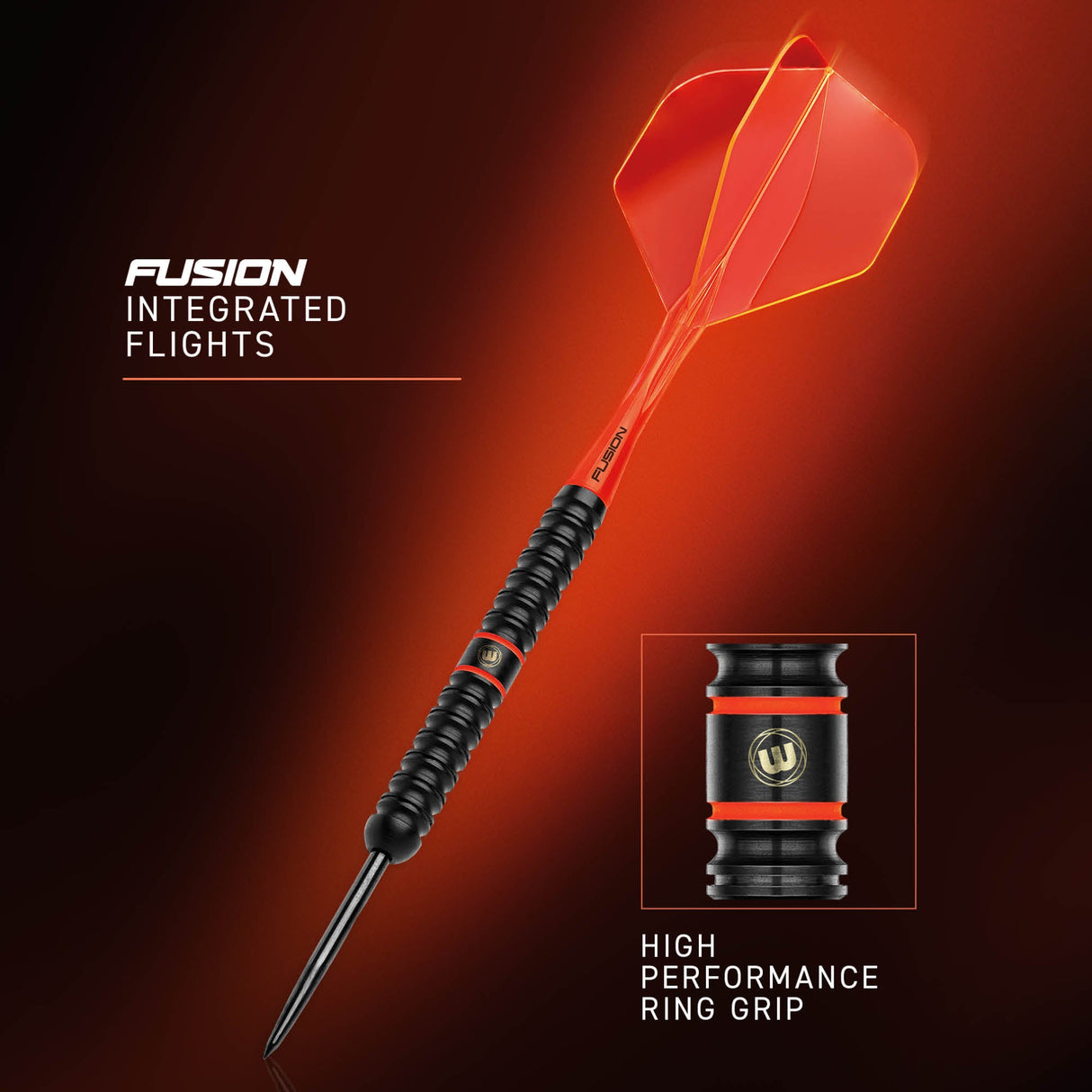 Emma Paton Edit dart showing the Fusion integrated flight and shaft and the high performance ring grip barrel