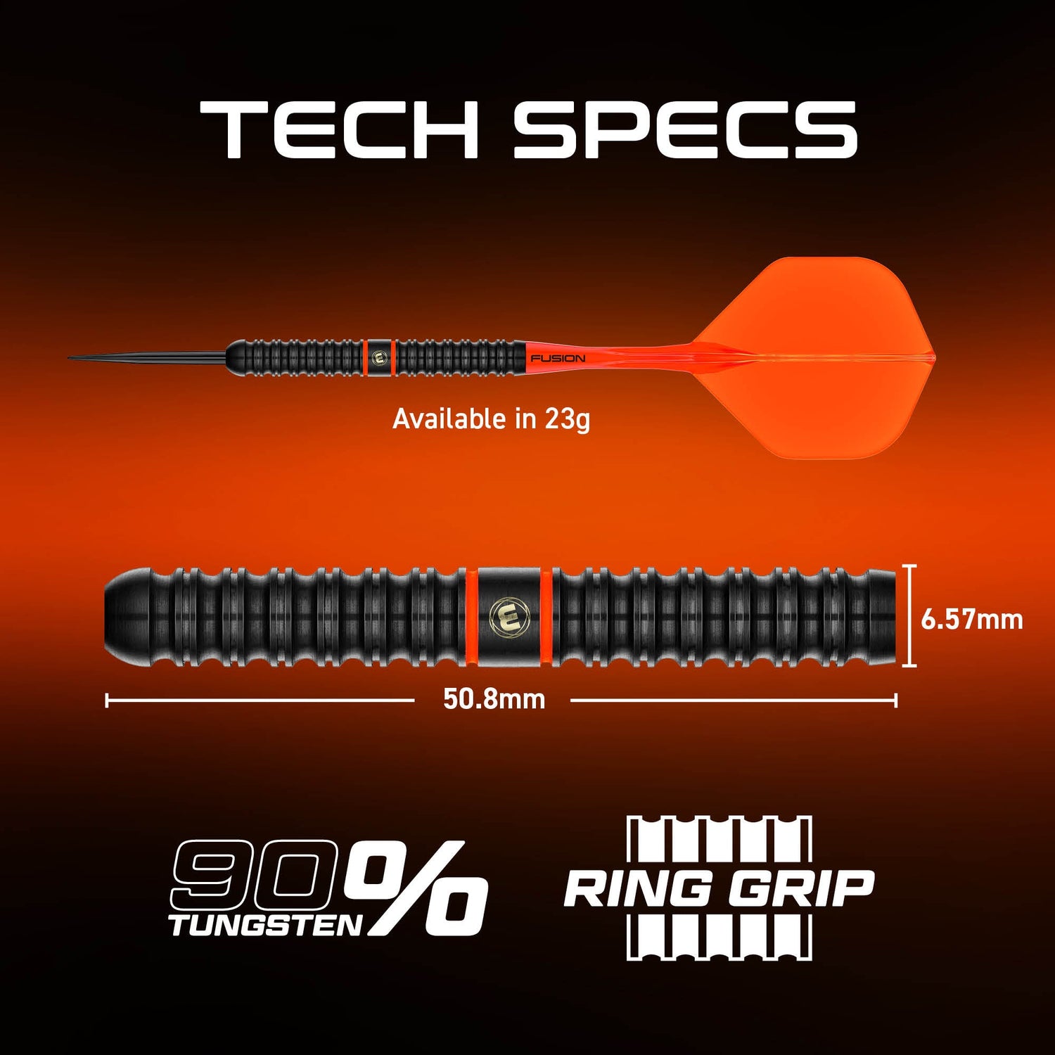 Emma Paton Edit tech specs: 6.57mm x 50.8mm barrel, 90% tungsten, ring grip, available in 23g