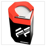 Angled view of dart flight pod storage case with open red top, showing internal flight holder, isolated on white background