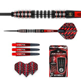Full dart set with close-up barrel grip, spare shafts, flights, and retail packaging for 90% tungsten steel tip darts