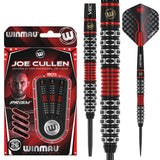 Joe Cullen SE 90% tungsten darts in retail box with close-up of black and red ringed barrels and precision grip pattern