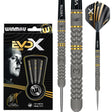 Full view of 90% tungsten darts with textured grip, gold accent rings, MVG engraving, and retail packaging for steel tip darts