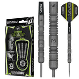 MVG Exact 90% tungsten steel tip darts full product view with packaging, close-up of precision grip barrel, Vecta shaft, and MVG flight.