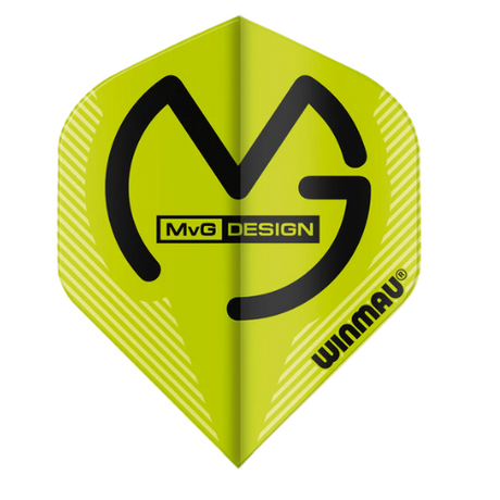 Green and black Mega Standard dart flight with MVG design, full front view, isolated on white for dart accessories listing