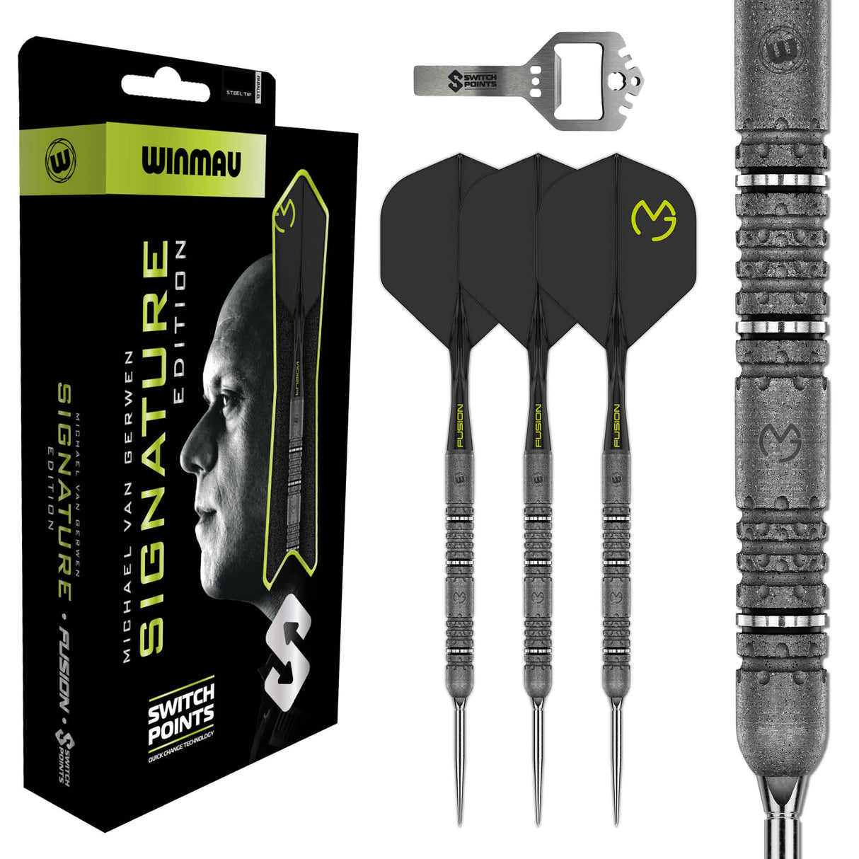 MvG Signature Edition SP darts alongside the Switch Point packaging and a bare barrel
