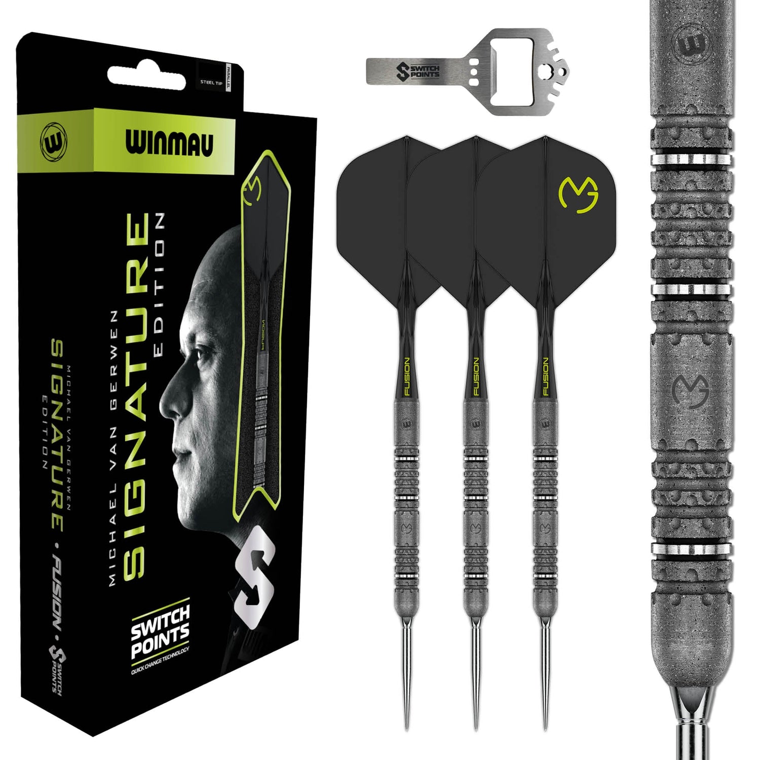 MvG Signature Edition SP darts alongside the Switch Point packaging and a bare barrel