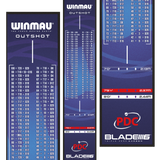Dart mat full product view with outshot checkout chart, throw line distance markers, and soft-feel fibre surface for home or tournament setup
